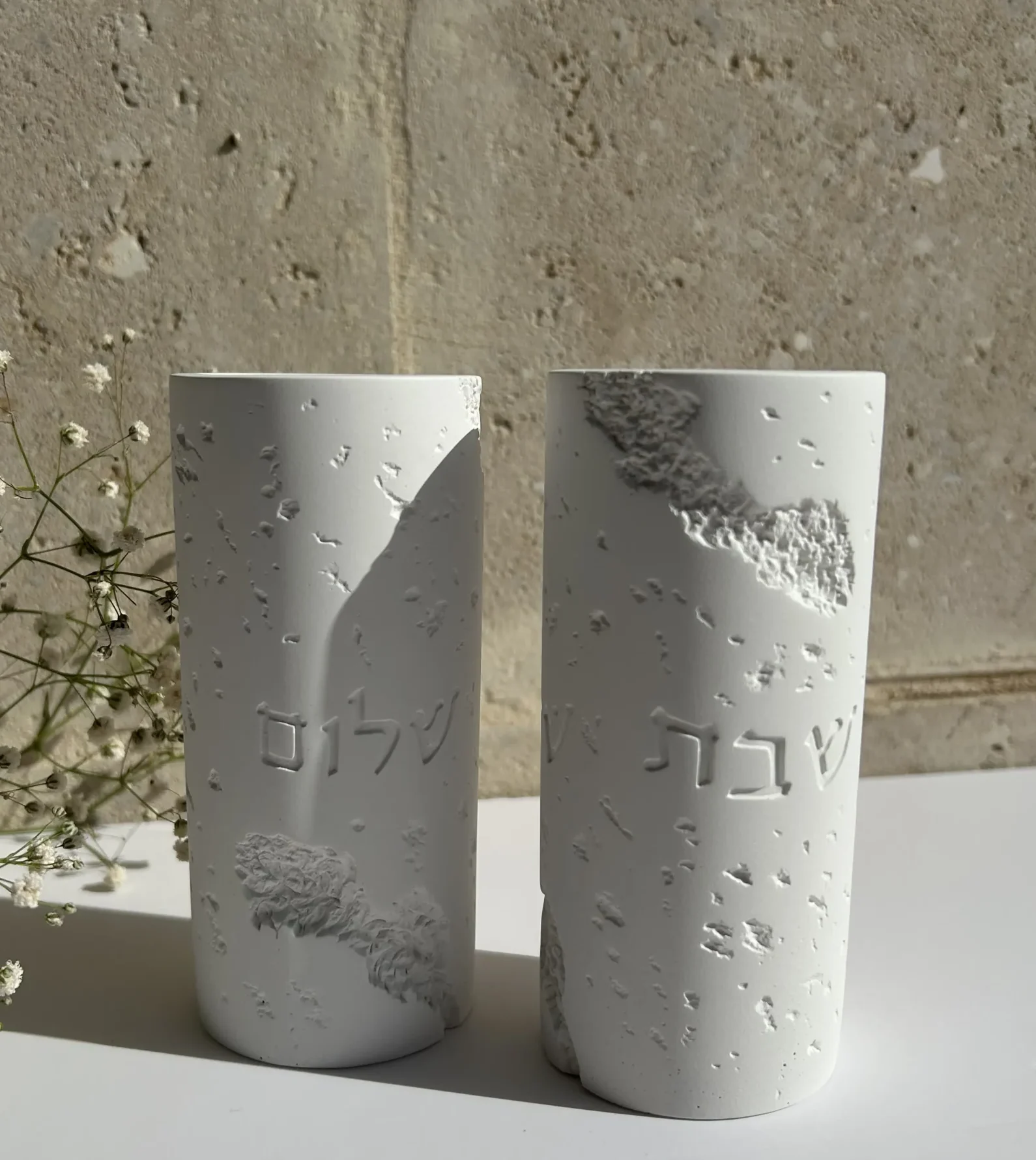 זוג פמוטים שבת שלום -לבן