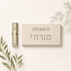 סט פרימיום מבטון טבעי לכניסה לבית | שלט בטון טבעי גוון בז'+ בית מזוזה תואם