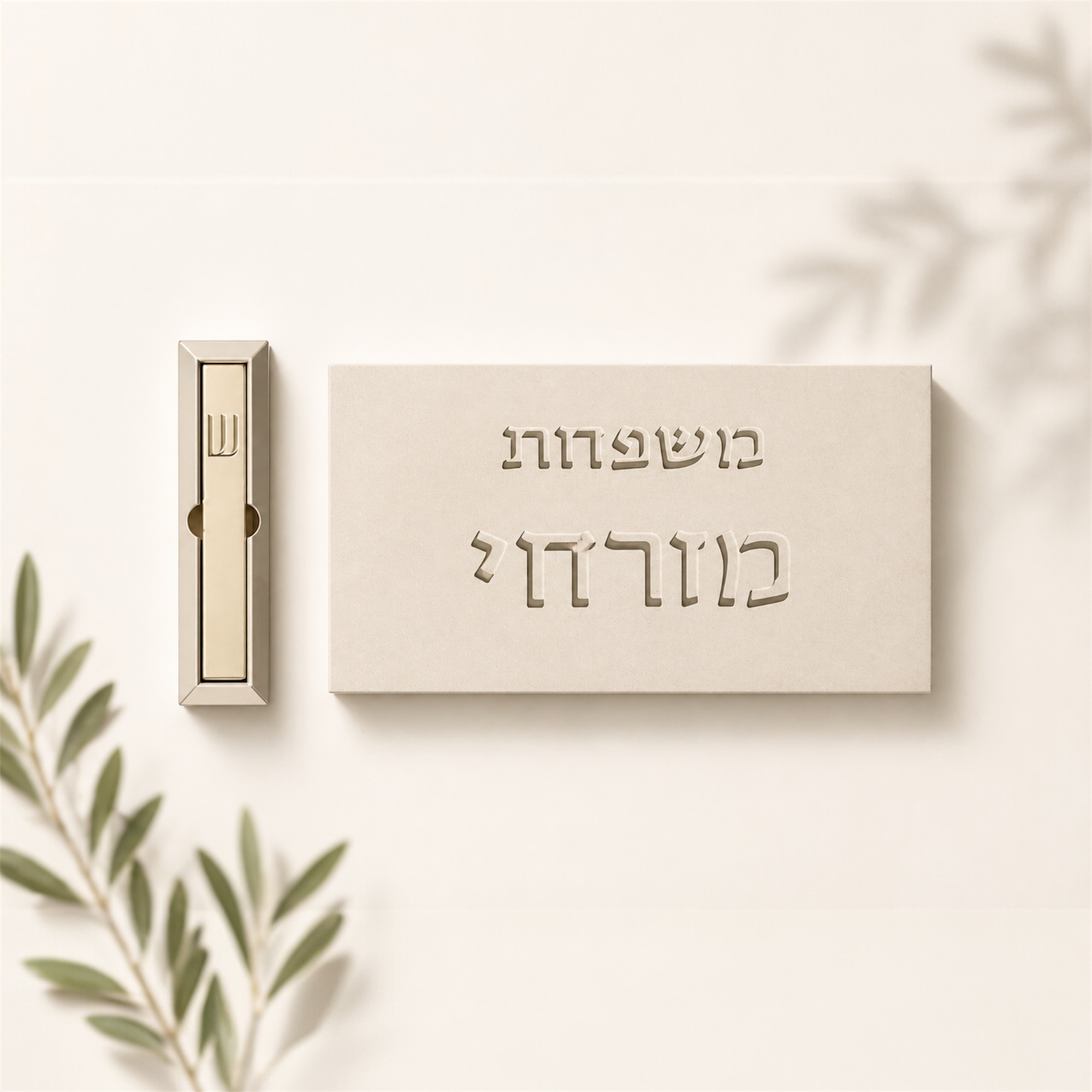 סט פרימיום מבטון טבעי לכניסה לבית | שלט בטון טבעי גוון בז'+ בית מזוזה תואם